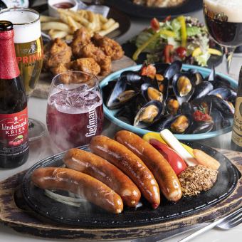 [Domestic beer plan] Large sausages and beer steamed mussels *Can be changed to Belgian beer