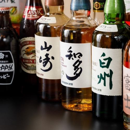 豊富なウイスキーが自慢！焼酎はボトルキープもOK