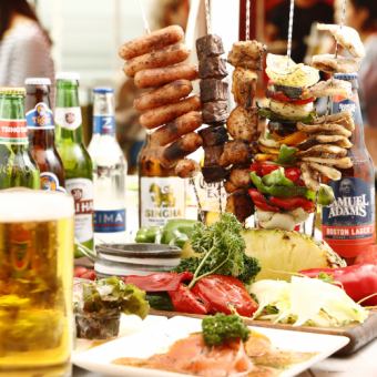 【毎日3時間プレミアム飲み放題付】肉満載！本格BBQ串4種食べ放題コース【5980円→4980円】