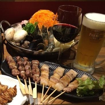 【みつせ鶏しゃぶしゃぶコース】焼鳥や鶏しゃぶ、たまご雑炊などを含む全9品 5500円(税込)