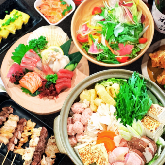 [120-minute all-you-can-drink party course] Meat farm, chicken skewers, pork belly skewers, dessert, etc. ★ 8 dishes in total for 5,000 yen (tax included)