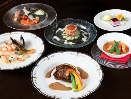"Individual Standard Course" Beef fillet steak and pan-fried grunt as main course <food only>