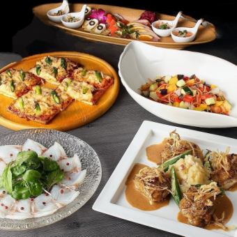 【仅限午餐！附无限量畅饮】“Saki”套餐 5道菜大盘套餐 5,500日元 ⇒ 平日 5,000日元（含税和服务费）