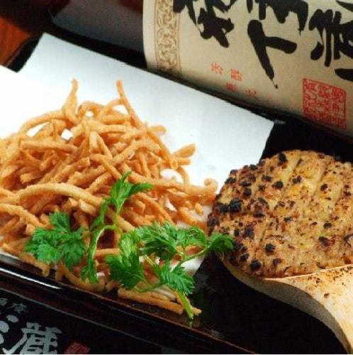 Homemade soba miso served with fried soba noodles