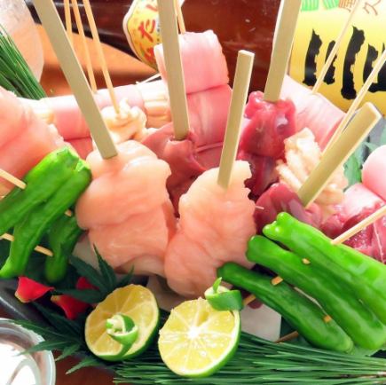 【お手軽コース】自慢の鶏鍋や串盛合せ等9品+120分[飲放]⇒4000円★生ビール[飲放]4300円