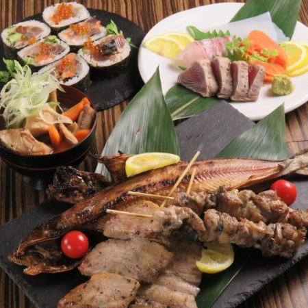 [8 dishes total] Robata Yakitori & Sashimi course ★ 120 minutes all-you-can-drink included 4950 yen *Only available on Sundays - Thursdays +1000 yen for 60 minutes extension