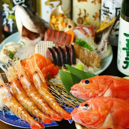 ≪Grilled Kinki fish and sashimi platter with Botan shrimp course≫ with all-you-can-drink classical music.