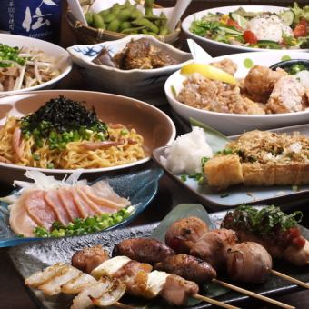 【時間無制限飲み放】鶏白湯コース5000円、おすすめ本日の炭火串、鶏モモの唐揚げなど10品を満喫