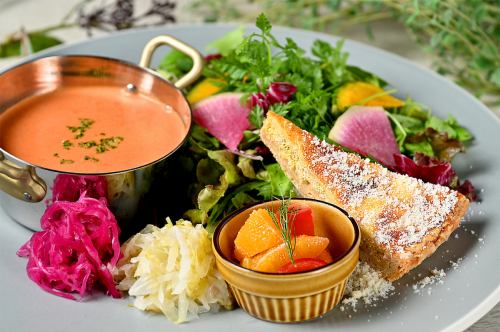 Shrimp bisque soup and garden salad