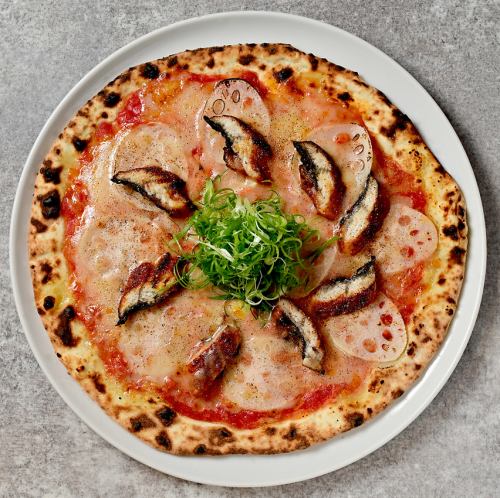 Eel, lotus root and sansho pepper pizza