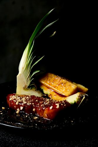 Sherry vinegar sweet and sour pork with roasted pineapple