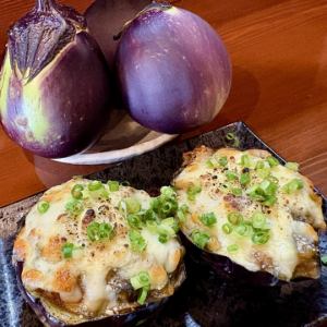 鳥飼茄子とネギ味噌チーズのオーブン焼き