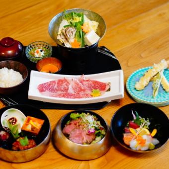 神慈や　三段重晩餐【京都感じるお肉とお魚の夜定食！しゃぶしゃぶとローストビーフ！】