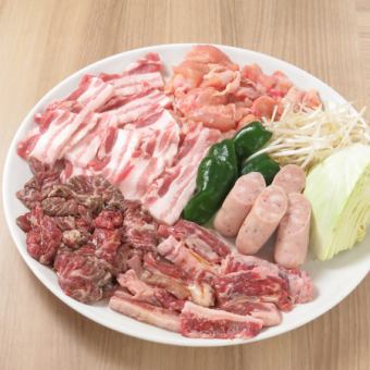 【カジュアルBBQコース】ハワイアン南国コンボ!ハラミ&カルビ&チキン