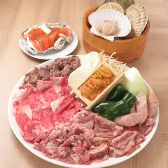 【プレミアム北海道BBQコース+特製チーズケーキ】シーフード＆和牛＆本場ジンギスカン
