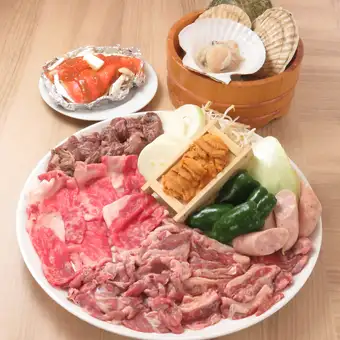 【プレミアム北海道BBQコース+特製チーズケーキ】シーフード＆和牛＆本場ジンギスカン