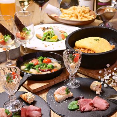 名物の県産黒毛和牛の石焼きオムバーグ付き！路のカフェコース♪6品2ｈ[飲放]4200円