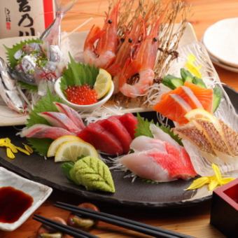 [含3小时无限畅饮◆共9道菜品]公开价格!新鲜鱼类和海鲜的早餐“海鲜套餐”5000日元⇒3500日元（含）
