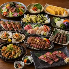 【含3小时畅饮 ◆ 共12道菜】周年纪念日及特殊场合的完美之选…… 短角牛肉×新鲜鱼类“私人全套套餐” 8000日元 ⇒ 6000日元(含税)