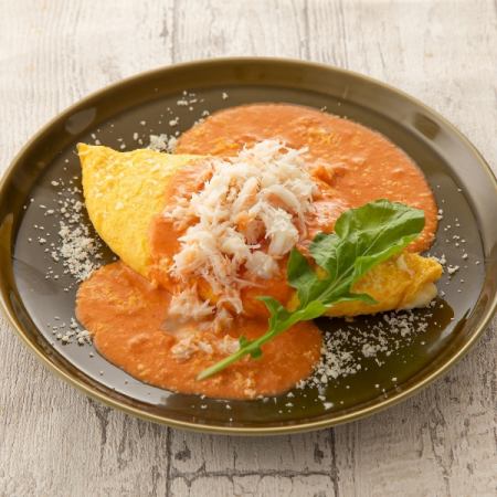 게 치즈 오믈렛 토마토 크림 소스