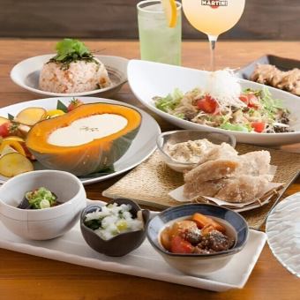 [女子会コース　90分飲み放題付]チーズフォンデュ＆鮭のまぜご飯など9品コース4000円