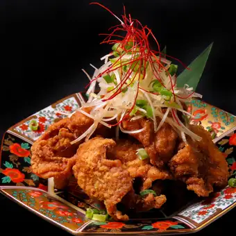 鶏皮の唐揚げ油淋鶏