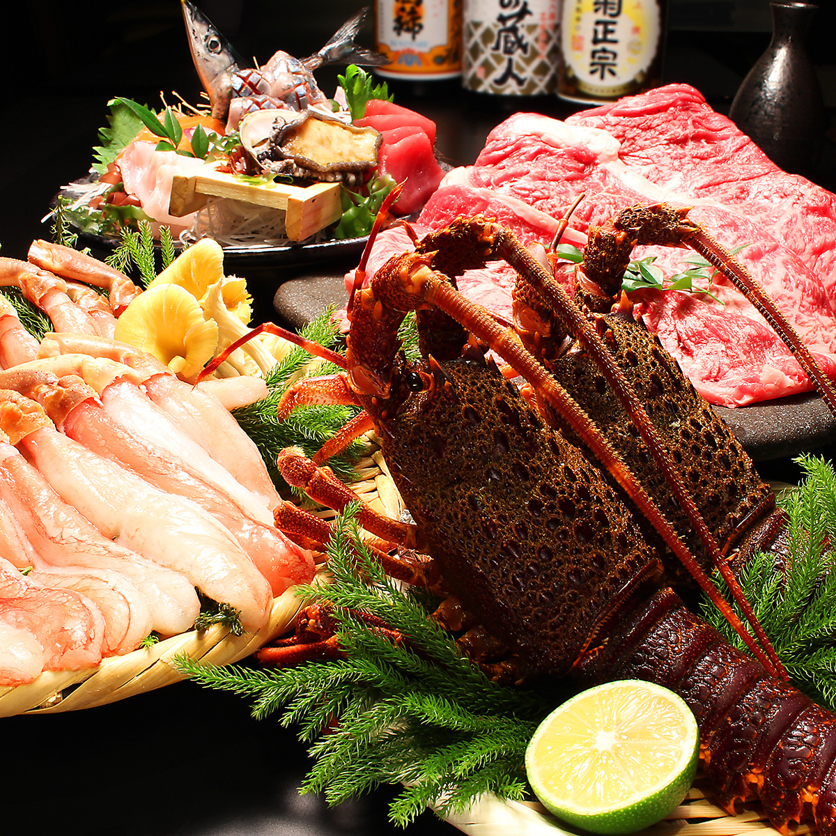 北海カニ鍋 活アワビ刺身 伊勢エビ炙り 和牛炙りコース 2時間飲放付5000円 炙り旬 札幌 南5条別邸