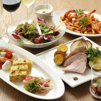 【シェアスタイル・パーティープラン】前菜3種・メイン・パスタ等全8品 90分飲み放題付◎