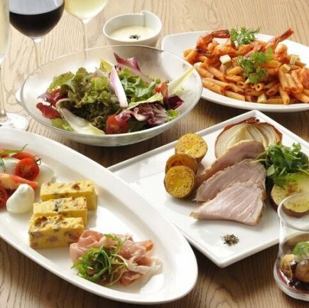 【シェアスタイル・パーティープラン】前菜3種・メイン・パスタ等全8品 90分飲み放題付◎
