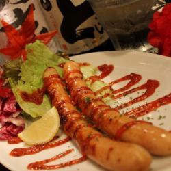 Grilled Nagoya Cochin chicken sausages