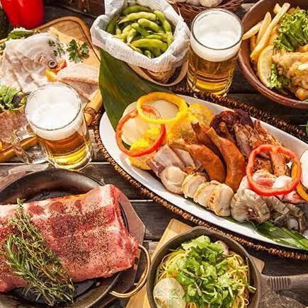 【3時間飲み放題付】贅沢に!屋上ビアガーデン!全9種のBBQプレート食べ放題コース【5980円】