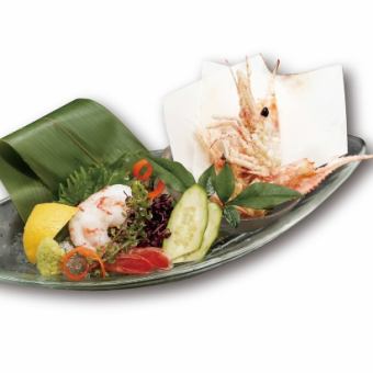 Button shrimp sashimi