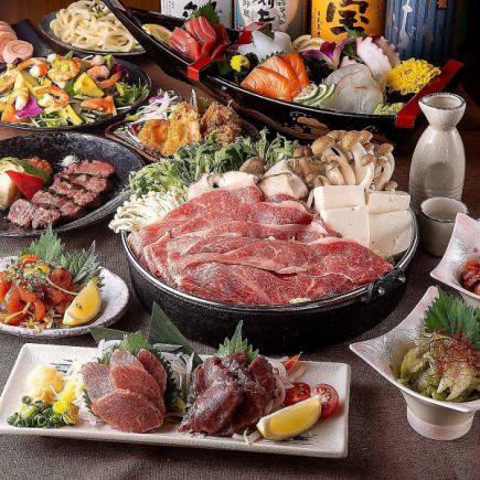 ■3H飲み放題付『すき焼き鍋コース』築地鮮魚五点盛りや和牛すき焼き鍋等<全10品>7000円→6000円