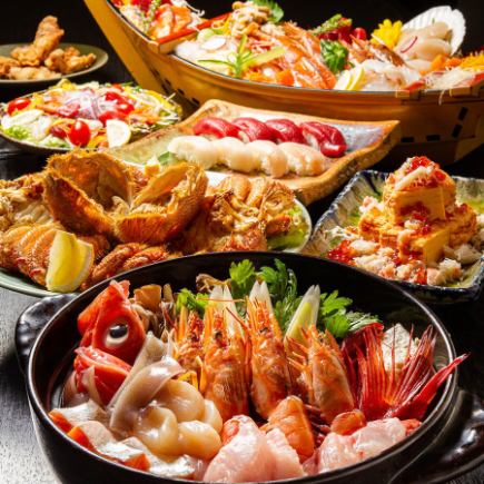 『一鐡鍋コース』海鮮寄せ鍋やエビ塩焼き含10品 3時間飲み放題付 6500円⇒5500円