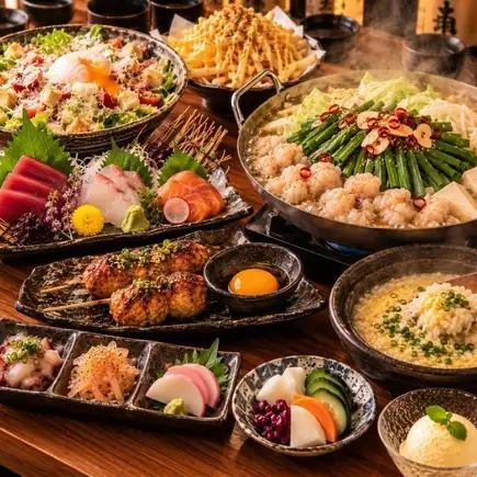 《All-You-Can-Eat Course》 *Available Saturday to Thursday only* Includes 3 kinds of fresh fish platter and motsunabe (offal hot pot) ◆9 dishes in total◆ 5000 yen [3-hour all-you-can-drink included]