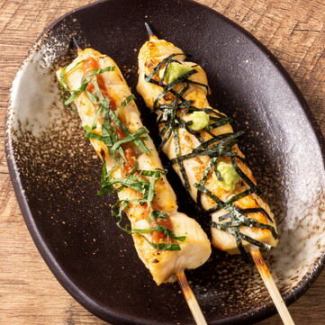 Chicken fillet skewers, 2 types (plum, shiso and wasabi)