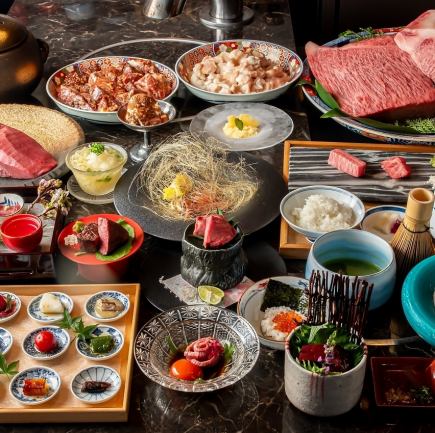 【日本初】　茶会席焼肉コース　黒毛和牛サーロイン食べ放題　５種＋黒毛和牛ヘレ８０ｇ