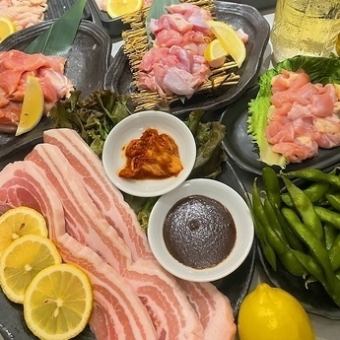 [周五、周六、节假日前一天午夜以后] [120分钟] 鸡肉和五花肉自助套餐 4,050日元