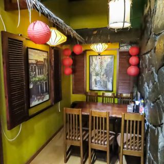 There is one table that seats six people.It is decorated with beautiful paintings and has a luxurious Vietnamese feel.