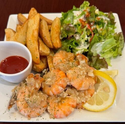 ガーリックシュリンプ、ポテトセット