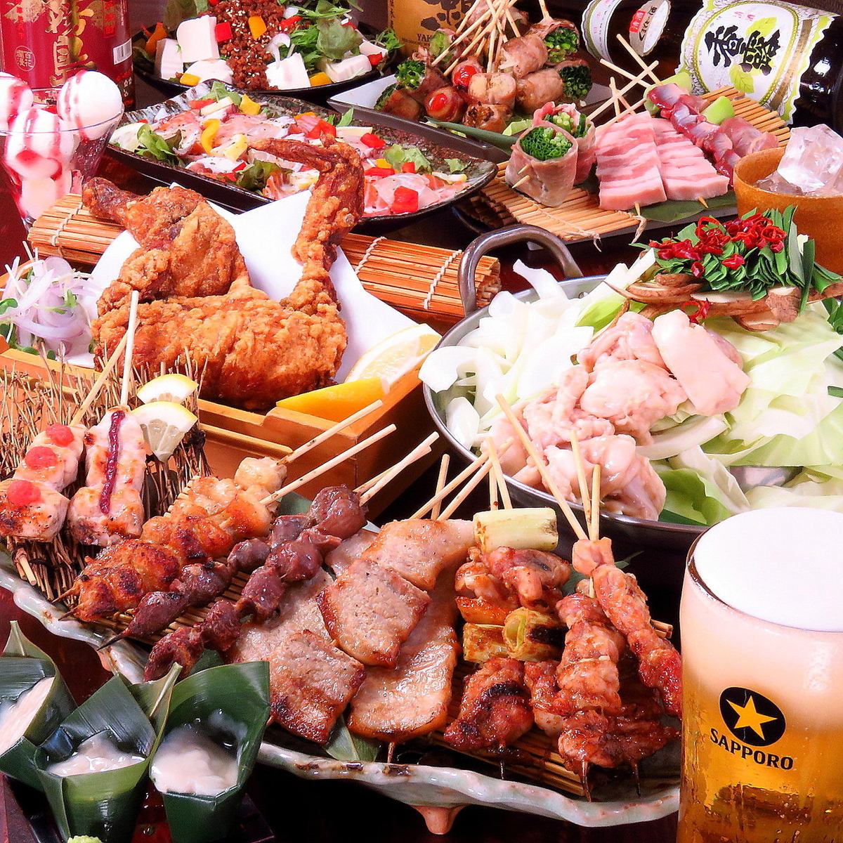 Toraichi special course ★ You can choose from 4 types of hot pot / 8 dishes including our specialty skewers + 120 minutes [all-you-can-drink] ⇒ 4000 yen