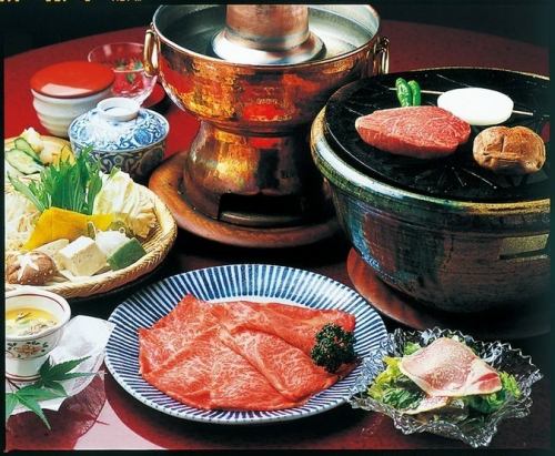 あみ焼とすすぎ鍋（しゃぶしゃぶ）を堪能できる『よくばりコース』です