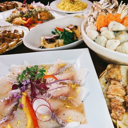 1,000 yen off!! 9 dishes including carpaccio of boiled red sea bream, large fried chicken with green onion salt sauce, etc. 5,000 yen → 4,000 yen