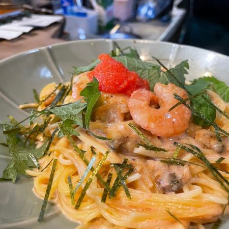 海老・ホタテ・あさりの明太クリームペスカトーレスパゲティ
