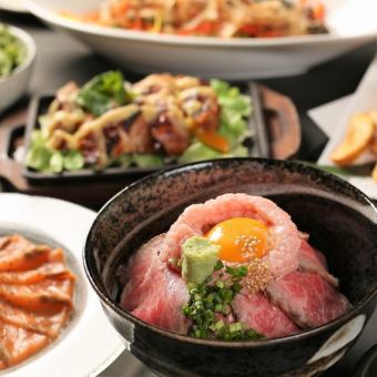 昼宴会限定！A5和牛タタキねぎとろ土鍋飯【水面】全8品3時間飲放付3500⇒3000円！