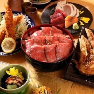 [3 hours all-you-can-drink included] Enjoy A5 Wagyu beef hitsumabushi, fried large shrimp, 3 kinds of sashimi, and more for a total of 9 dishes for 5,500 yen