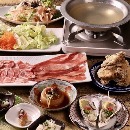 [Weekdays 3 hours all-you-can-drink included] Chestnut pork & beef tongue shabu-shabu, raw oysters, oden, and 10 other dishes with all-you-can-drink included [Yoizuki] 5,000 yen