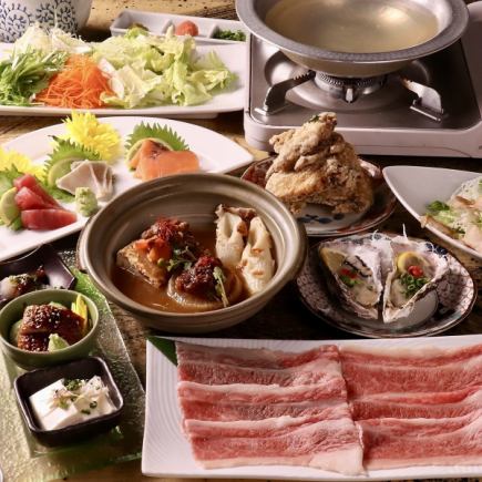 [Weekdays 3 hours all-you-can-drink included] A5 Wagyu beef shabu-shabu, raw oysters, sashimi oden, and 12 other dishes with all-you-can-drink included [Full Moon] 7,000 yen