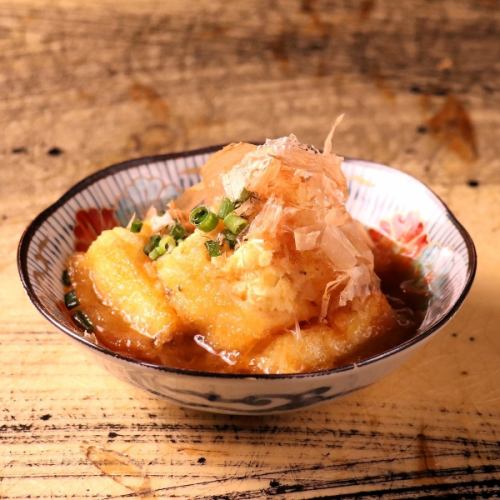 Deep-fried tofu covered in bonito flakes