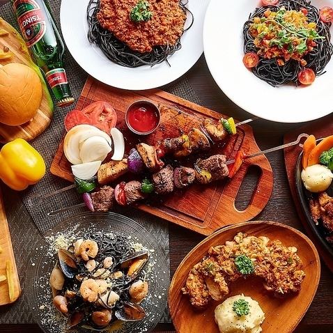 【실내 BBQ 뷔페】 생맥주 포함 2.5 시간 음료 무제한 포함 '전 9 품' 4000 엔 → 3500 엔 (세금 포함)